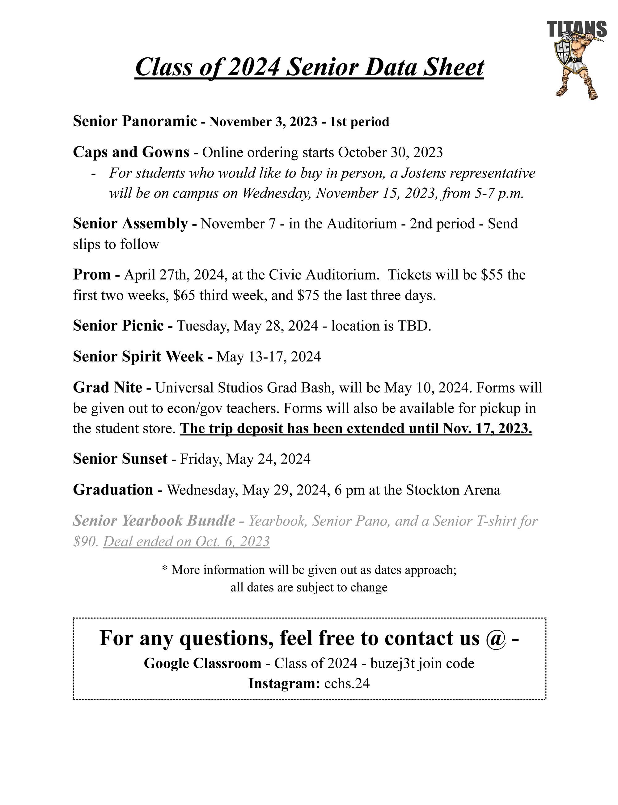  Class of 2024 Senior Data Sheet